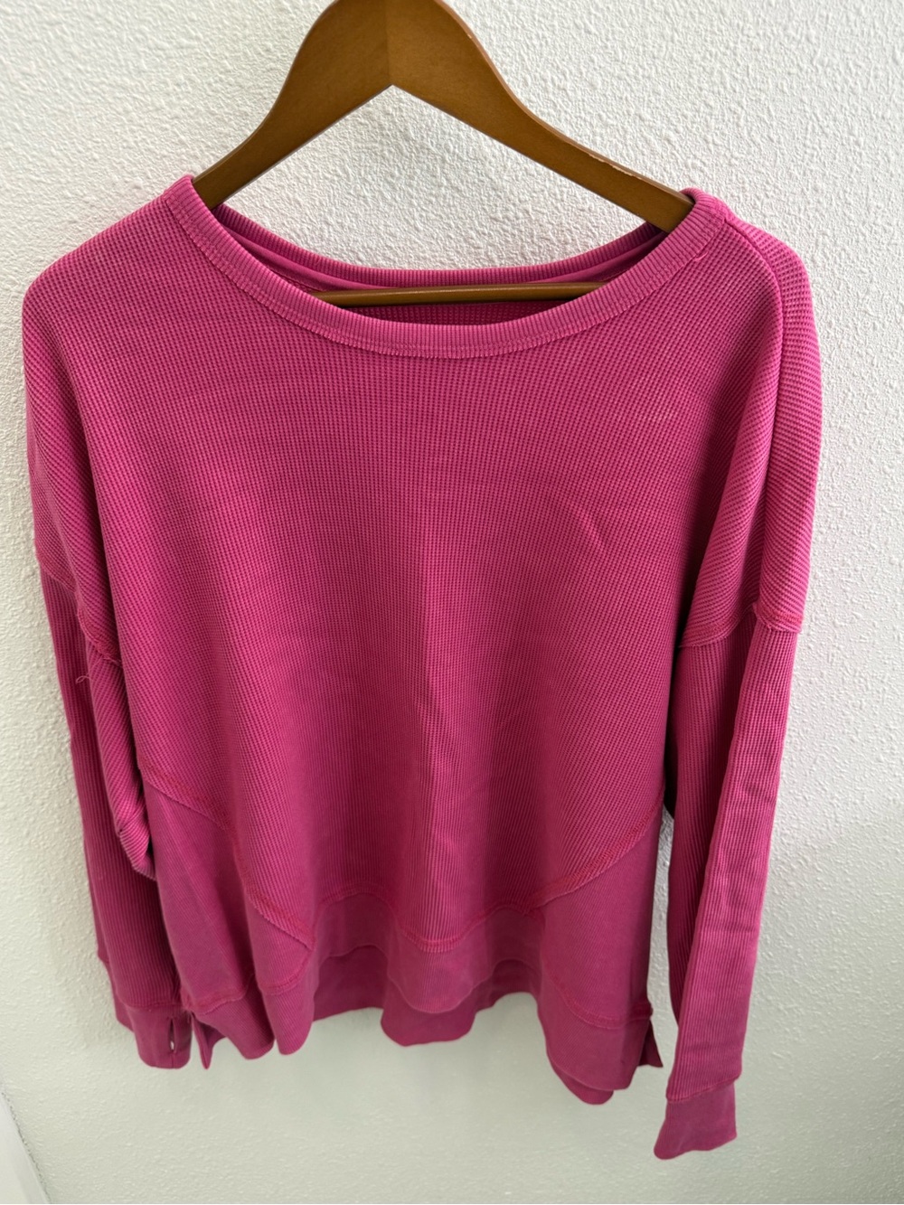 Seven7 Waffle Knit Crewneck Sweater – Hot Pink XXL